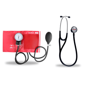 Kit-Esteto-Cardiologico-Preto-com-Aparelho-de-Pressao-Vermelho-Premium