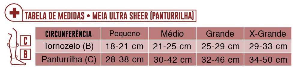 Tabela de Medidas Meia Panturrilha Ultrasheer Jobst