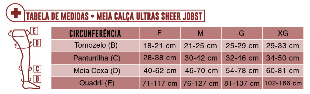 Tabela de Medidas Meia Calca Ultrasheer Jobst